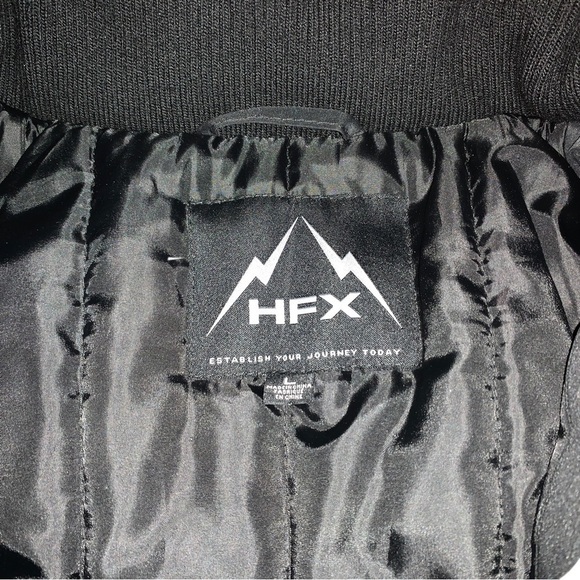 HFX L Puffer Jacket Parka Faux Fur Brim Hood Insulated Black Very Warm - Picture 8 of 9